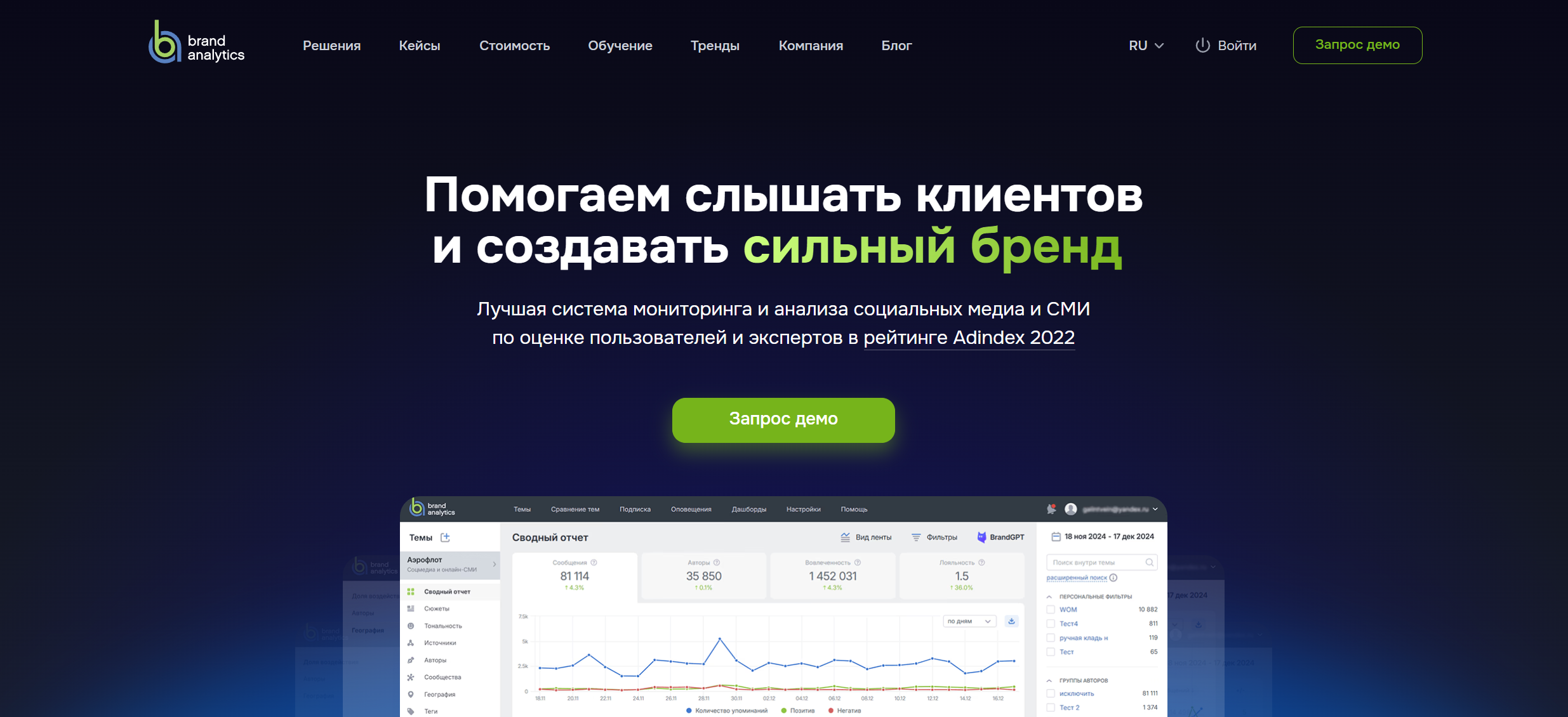 Сайт продукта Brand Analytics
