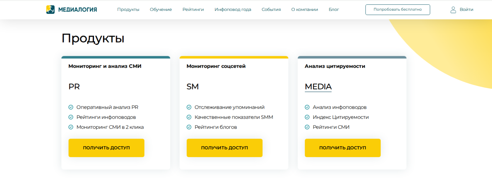 Продукты Медиалогия